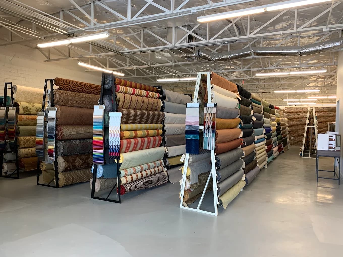 Overview of fabric aisles at Uptown Fabrics