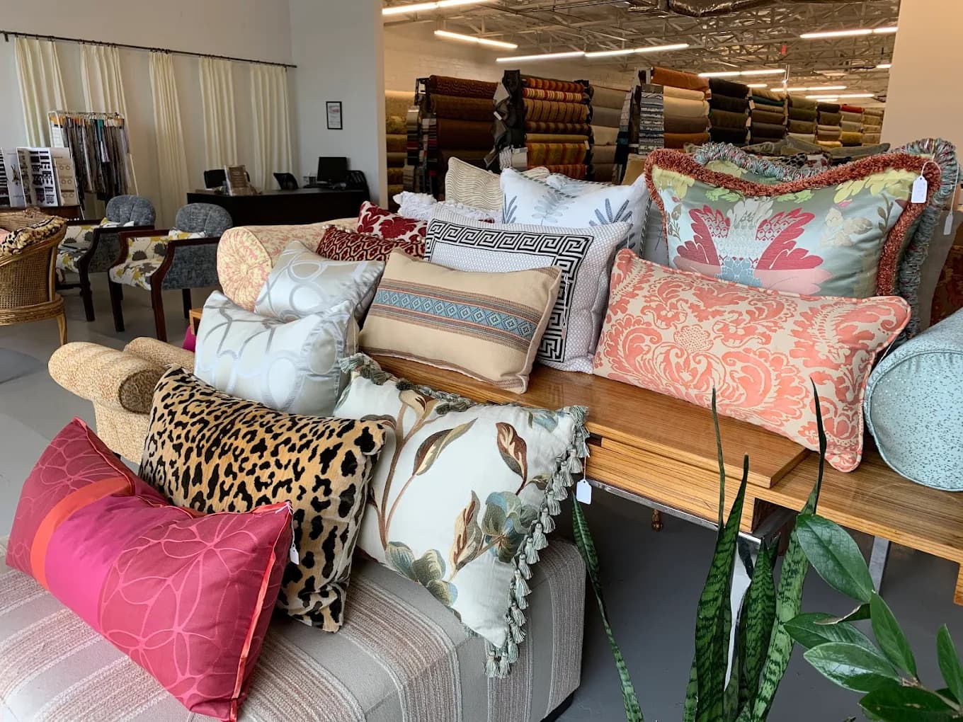 Custom pillows at Uptown Fabrics